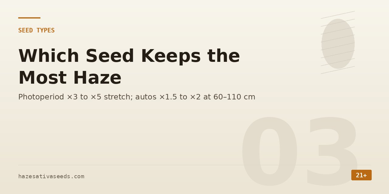 Seed types section cover noting photoperiod seed stretches three to five times while autos stretch 1.5 to 2 times at 60 to 110 centimetres