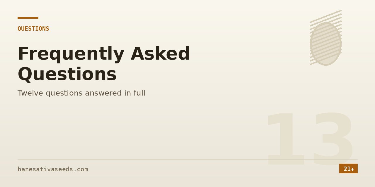 Questions section cover introducing twelve answered questions about buying and growing sativa seeds