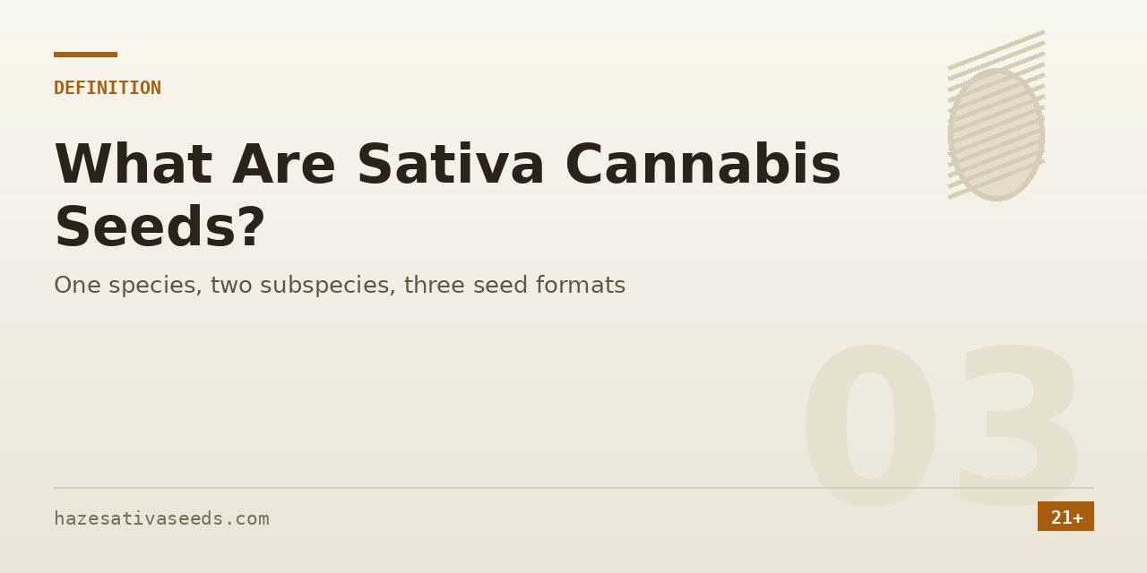 Definition section cover explaining that cannabis is one species with two subspecies and three seed formats