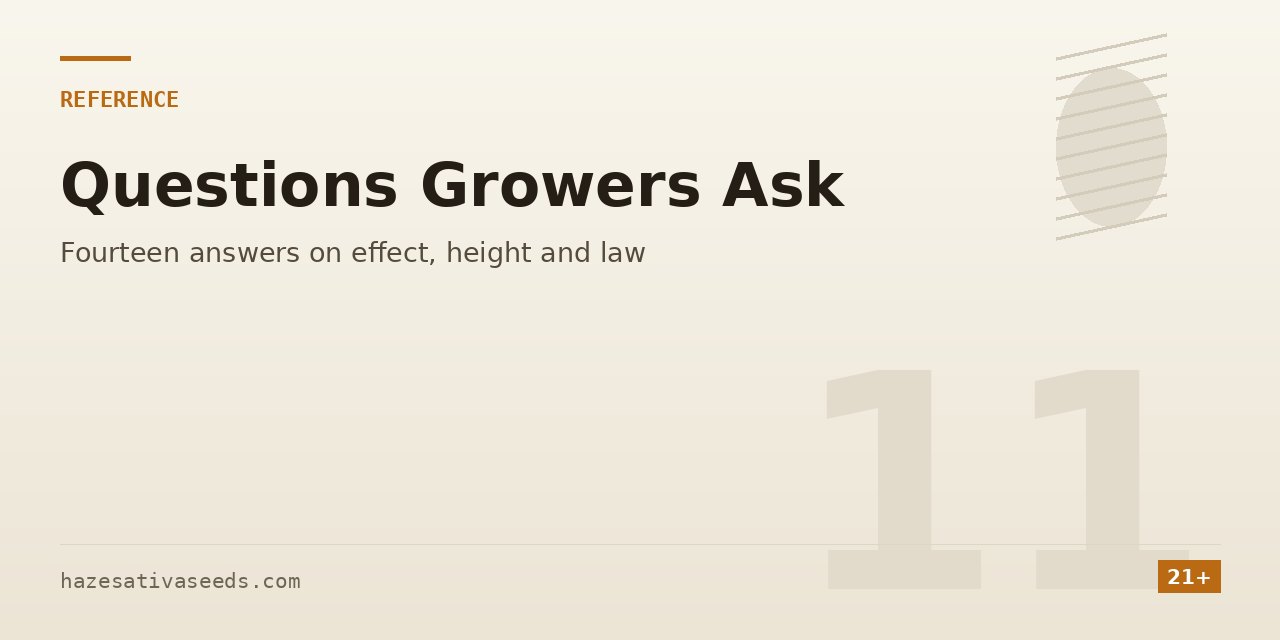 Questions section cover noting fourteen answers on effect, height, flowering and legality