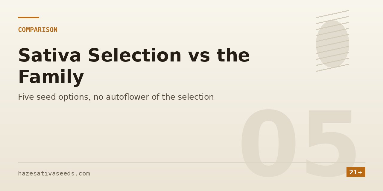 Comparison section cover setting five White Widow seed options side by side, with no autoflower of the sativa selection